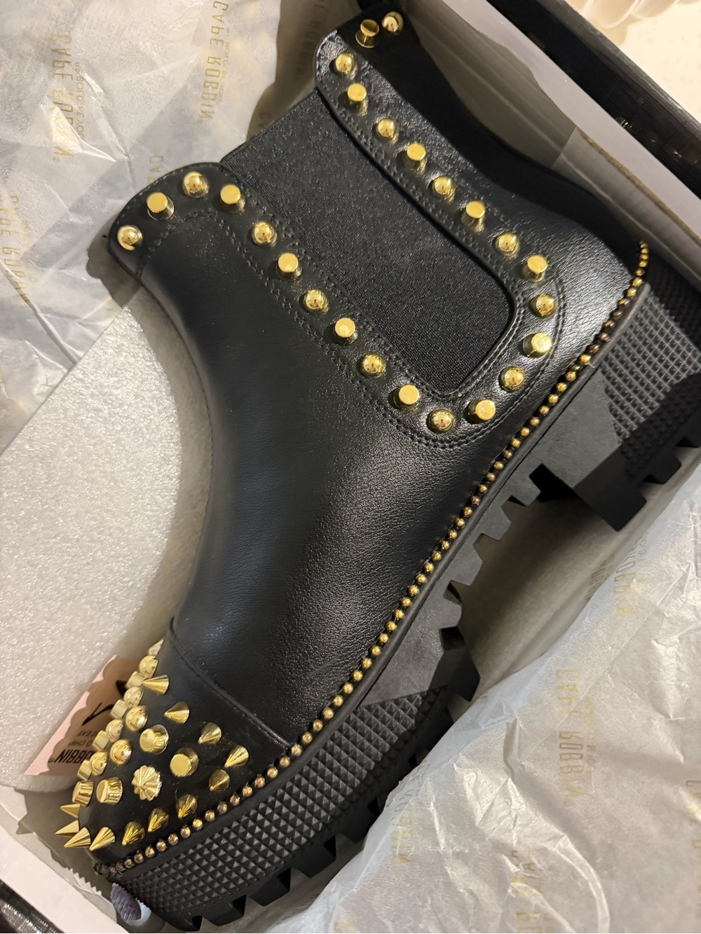 Cape Robbin Black Chelsea Boot with Gold Studs